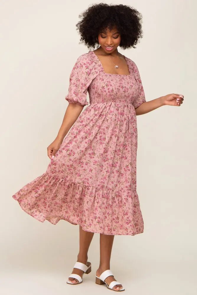 PinkBlush Pink Floral Smocked Midi Dress - 