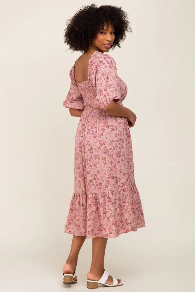 PinkBlush Pink Floral Smocked Midi Dress - 