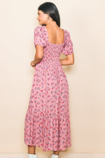 PinkBlush Pink Floral Smocked Short Sleeve Midi Dress