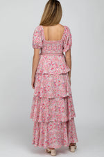 PinkBlush Pink Floral Square Neck Ruffle Layered Maternity Maxi Dress - 