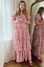 PinkBlush Pink Floral Square Neck Ruffle Layered Maternity Maxi Dress - 