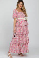 PinkBlush Pink Floral Square Neck Ruffle Layered Maternity Maxi Dress - 