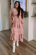 PinkBlush Pink Floral Square Neck Ruffle Layered Maternity Maxi Dress - 