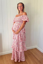 PinkBlush Pink Floral Square Neck Ruffle Layered Maternity Maxi Dress - 