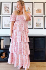 PinkBlush Pink Floral Square Neck Ruffle Layered Maternity Maxi Dress - 