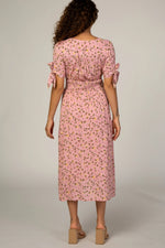 PinkBlush Pink Floral Tie Sleeve Maternity Midi Dress - 