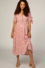 PinkBlush Pink Floral Tie Sleeve Maternity Midi Dress - 