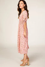 PinkBlush Pink Floral Tie Sleeve Midi Dress - 