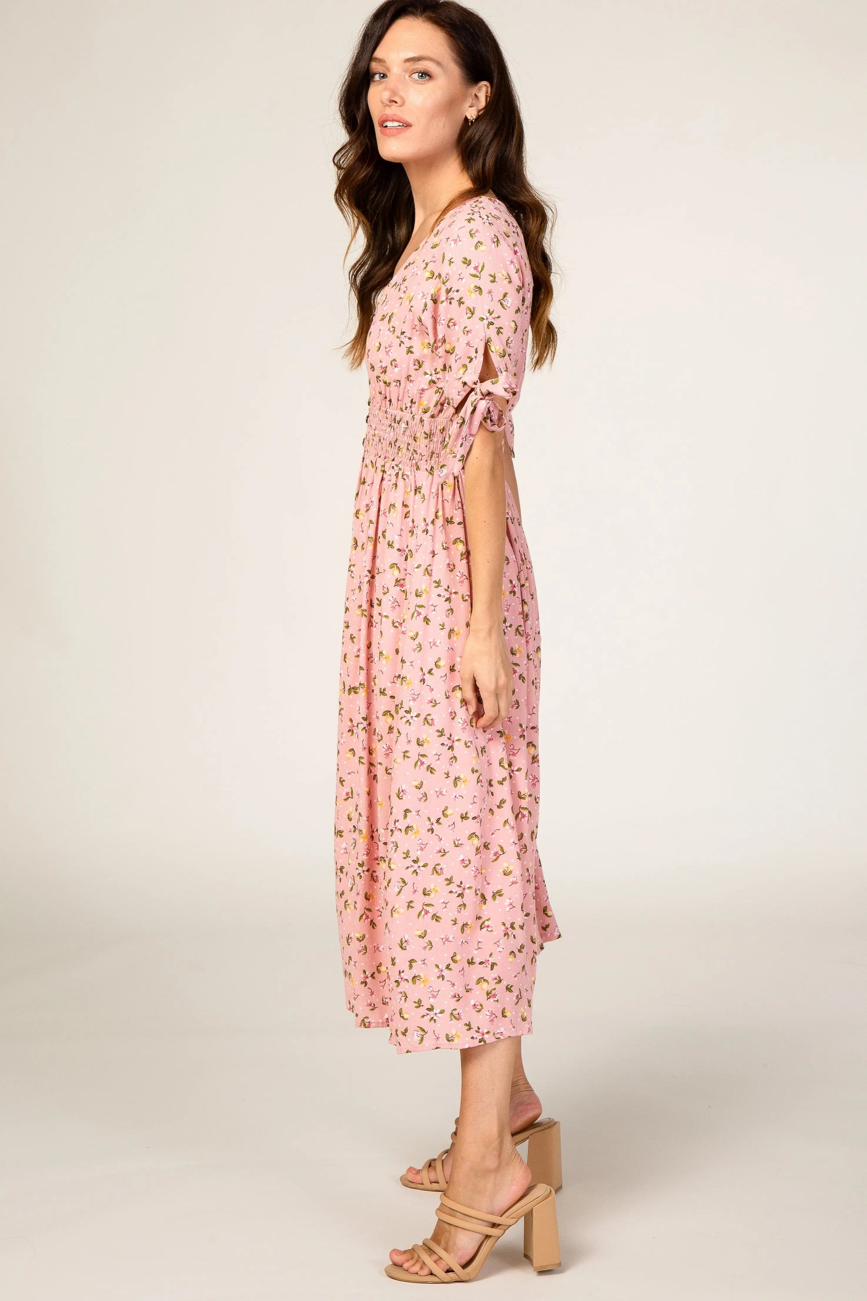 PinkBlush Pink Floral Tie Sleeve Midi Dress - 