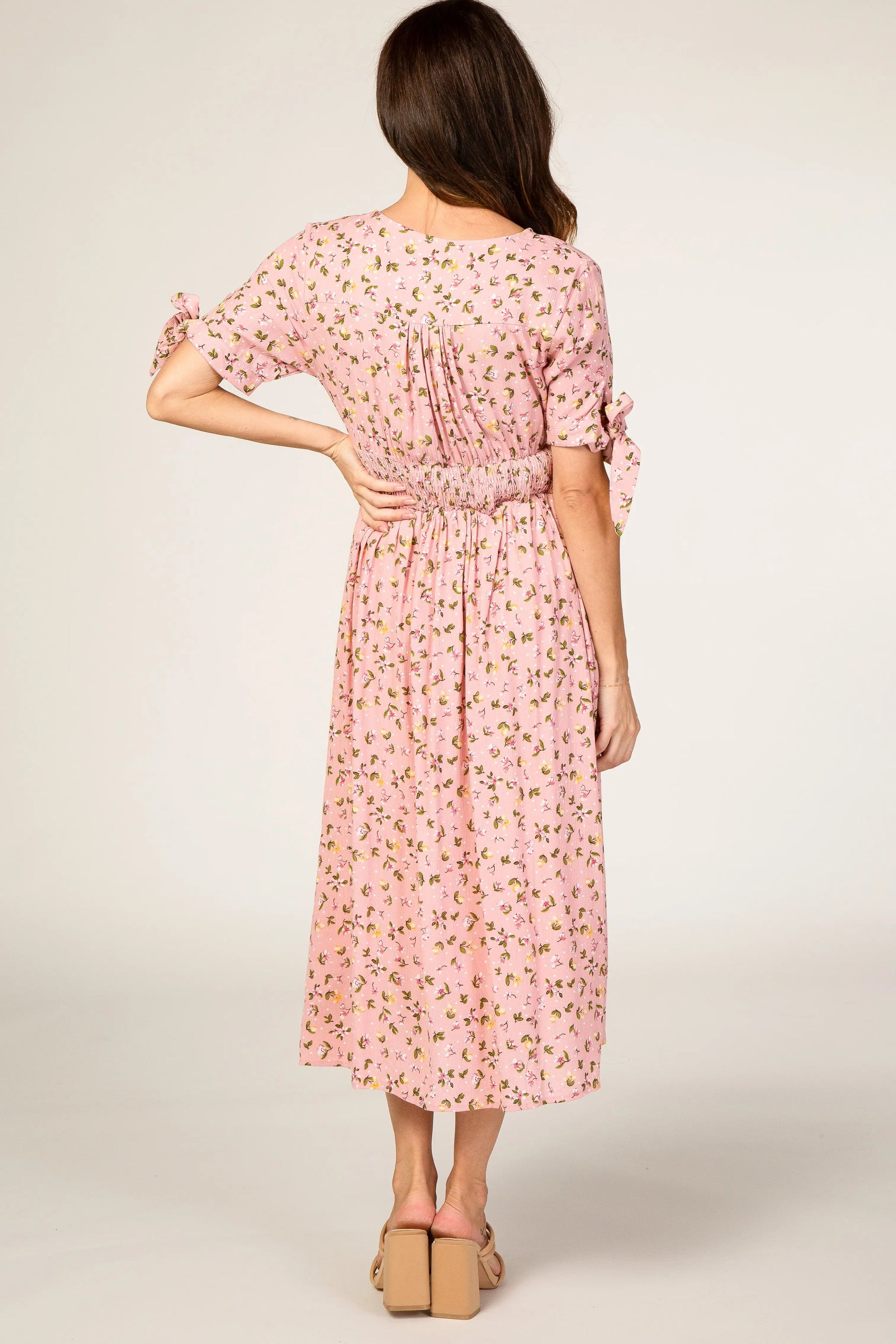 PinkBlush Pink Floral Tie Sleeve Midi Dress - 