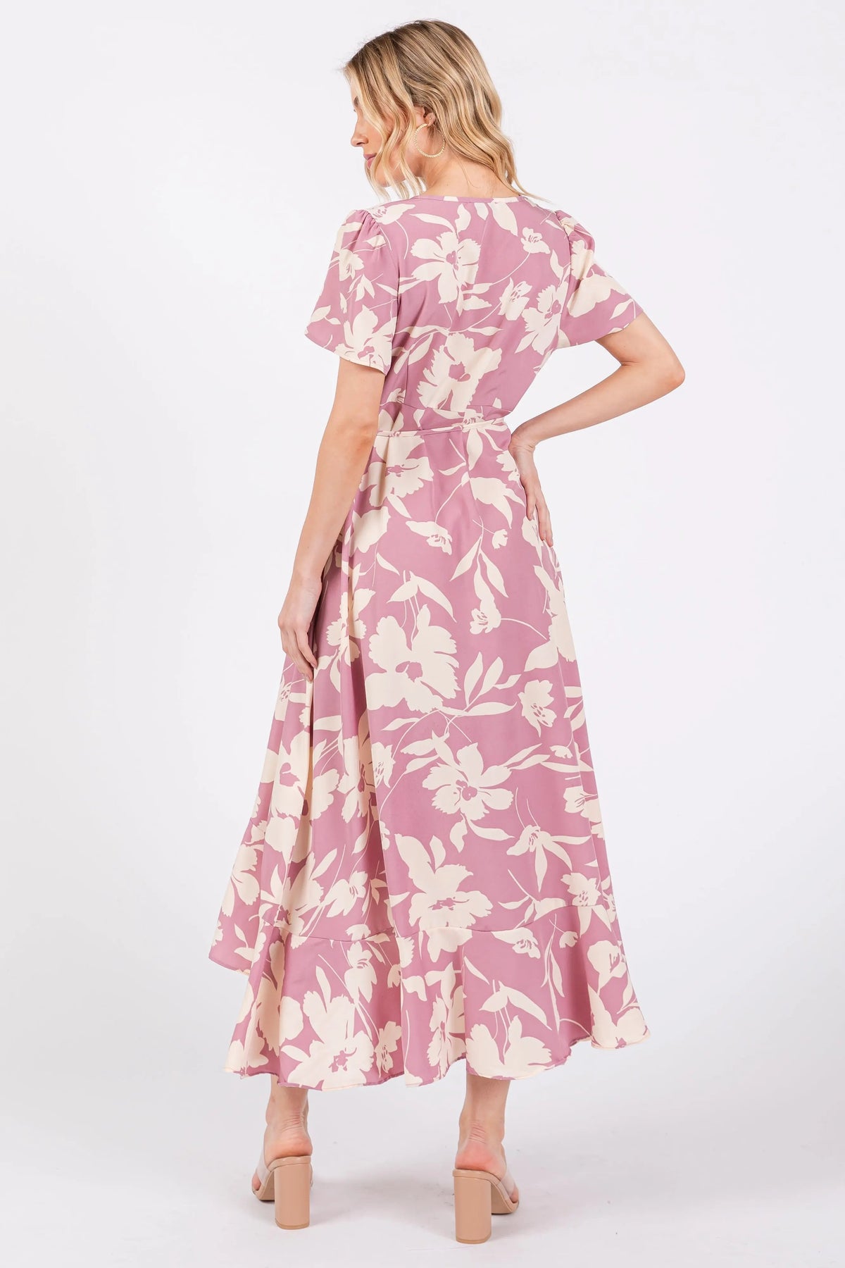 PinkBlush Pink Floral V Neck High Low Dress - 