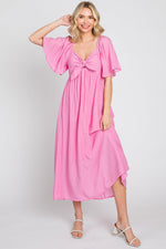 PinkBlush Pink Front Tie Ruffle Sleeve Maternity Midi Dress
