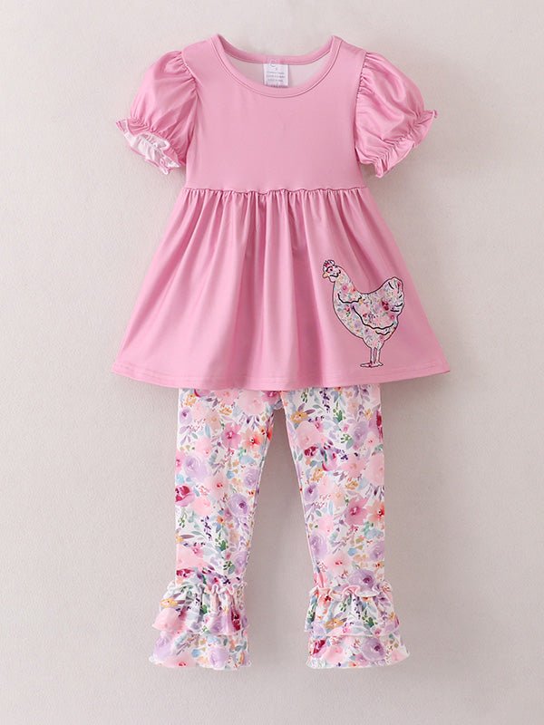 Rylee Faith Designs Pink Girls Farm Animals Bell Bottoms outfit - 