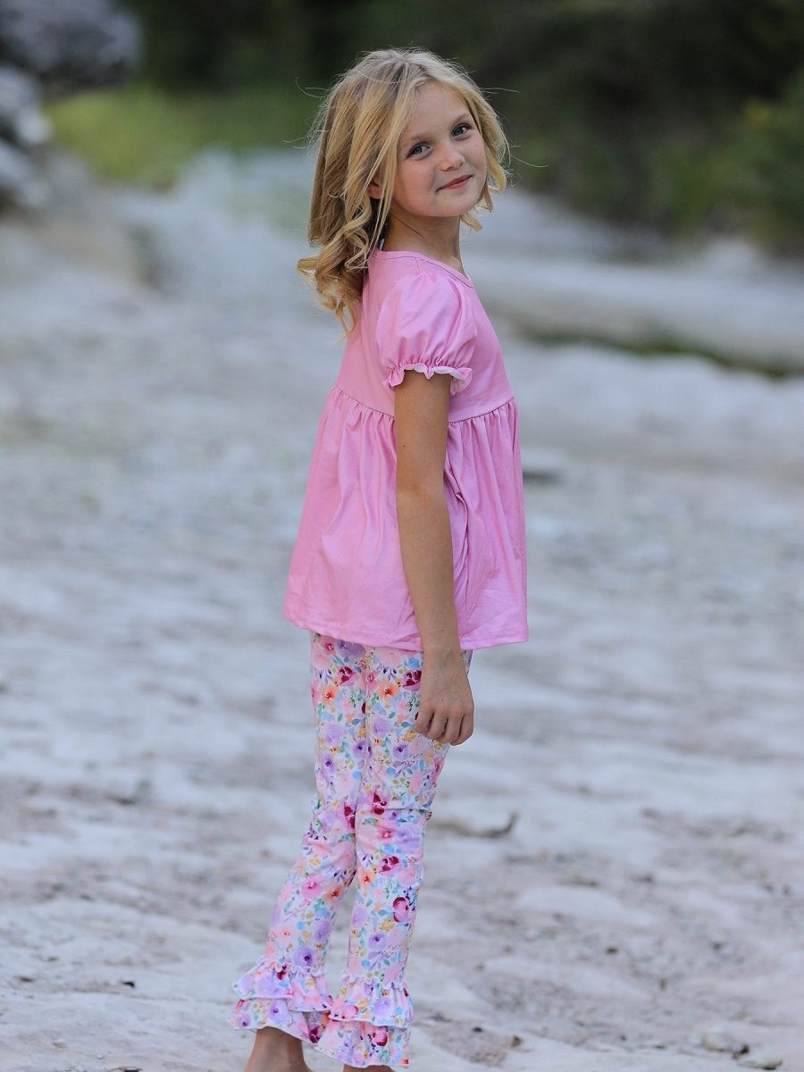 Rylee Faith Designs Pink Girls Farm Animals Bell Bottoms outfit - 