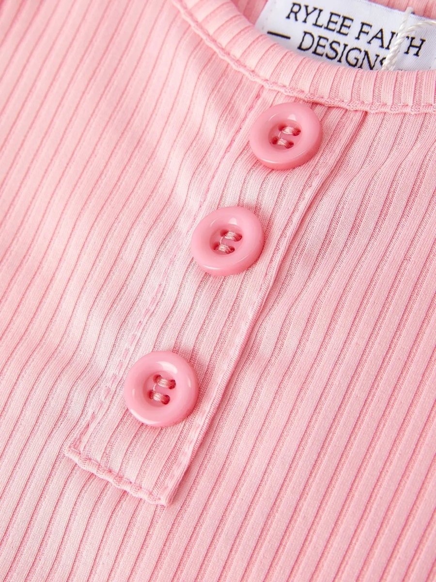 Rylee Faith Designs Pink Girls Top Bow Floral Print Bell Bottom Pants Set - Everetts Place Boutique - 