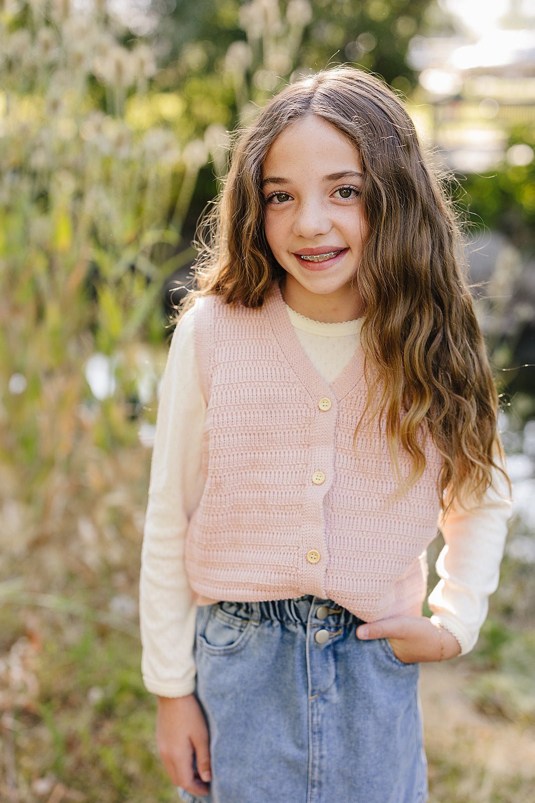 Mebie Baby Pink Knit Button Down Vest - 