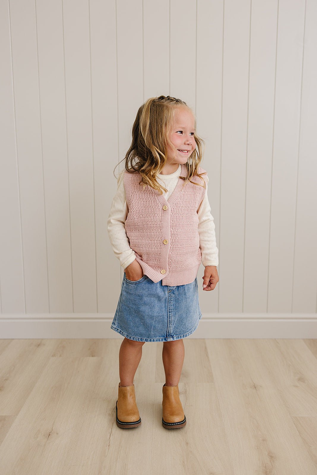 Mebie Baby Pink Knit Button Down Vest - 