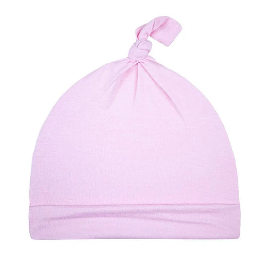Pink Knotted Baby Beanie for Newborn Girls Soft and Stretchy Fabric.