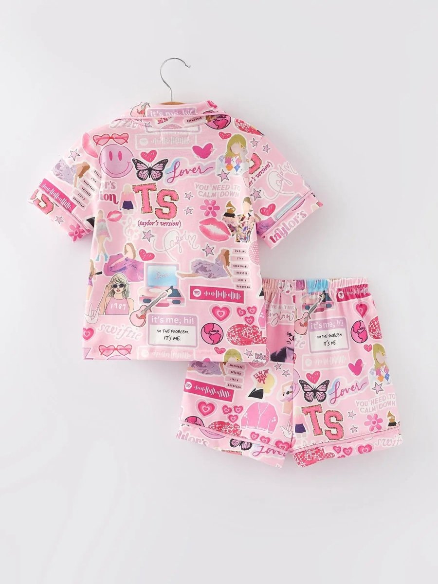 Rylee Faith Designs Pink Lapel Button Short Sleeve Shorts Pajama Set For Women - Everetts Place Boutique - 