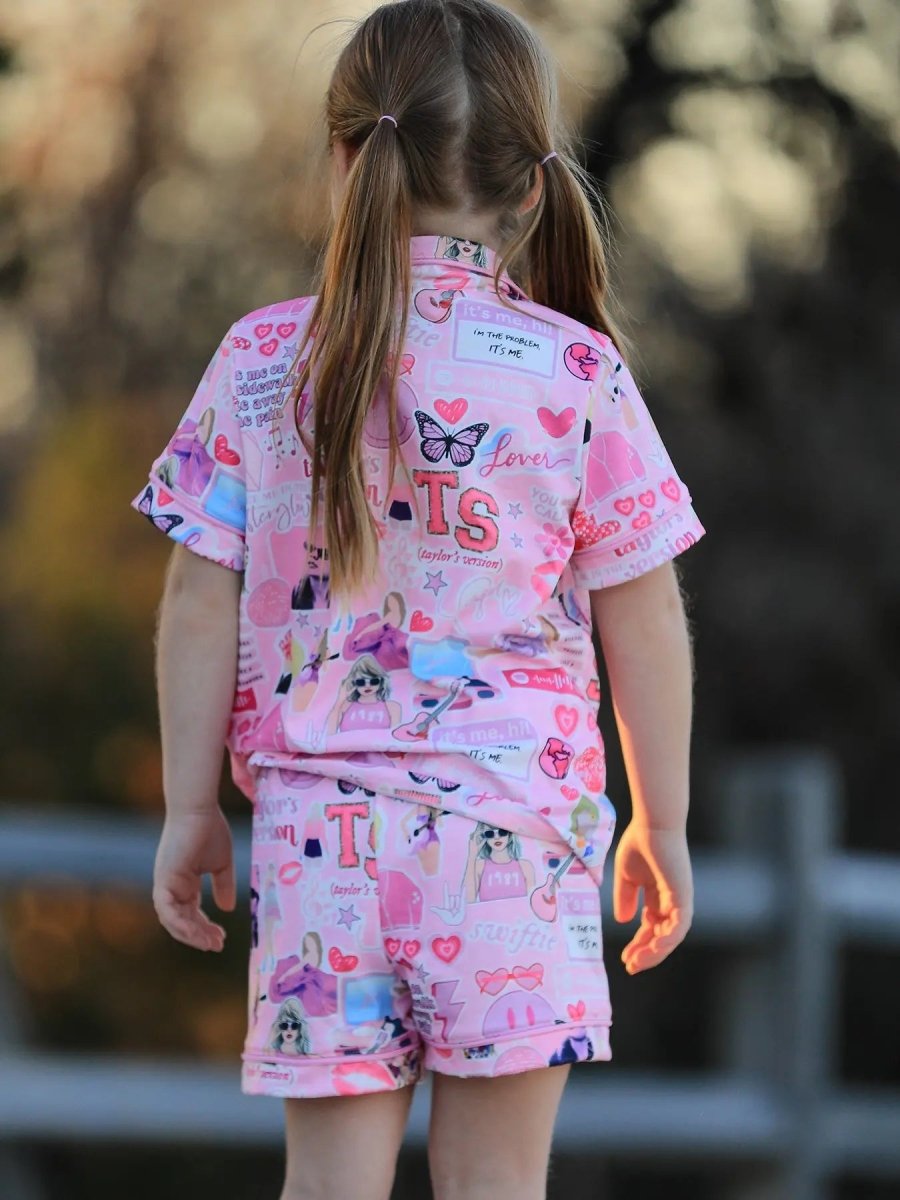 Rylee Faith Designs Pink Lapel Button Short Sleeve Shorts Pajama Set For Women - Everetts Place Boutique - 