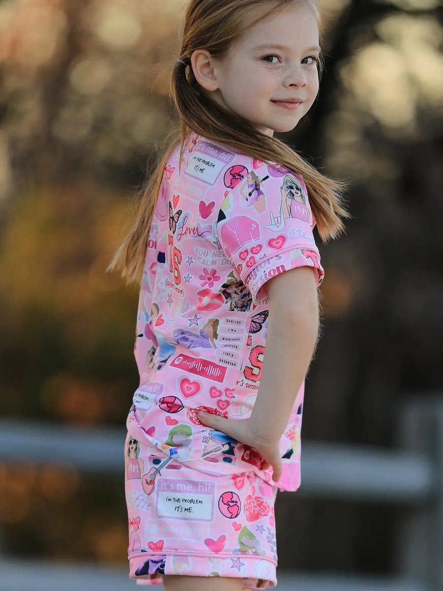 Rylee Faith Designs Pink Lapel Button Short Sleeve Shorts Pajama Set For Women - Everetts Place Boutique - 