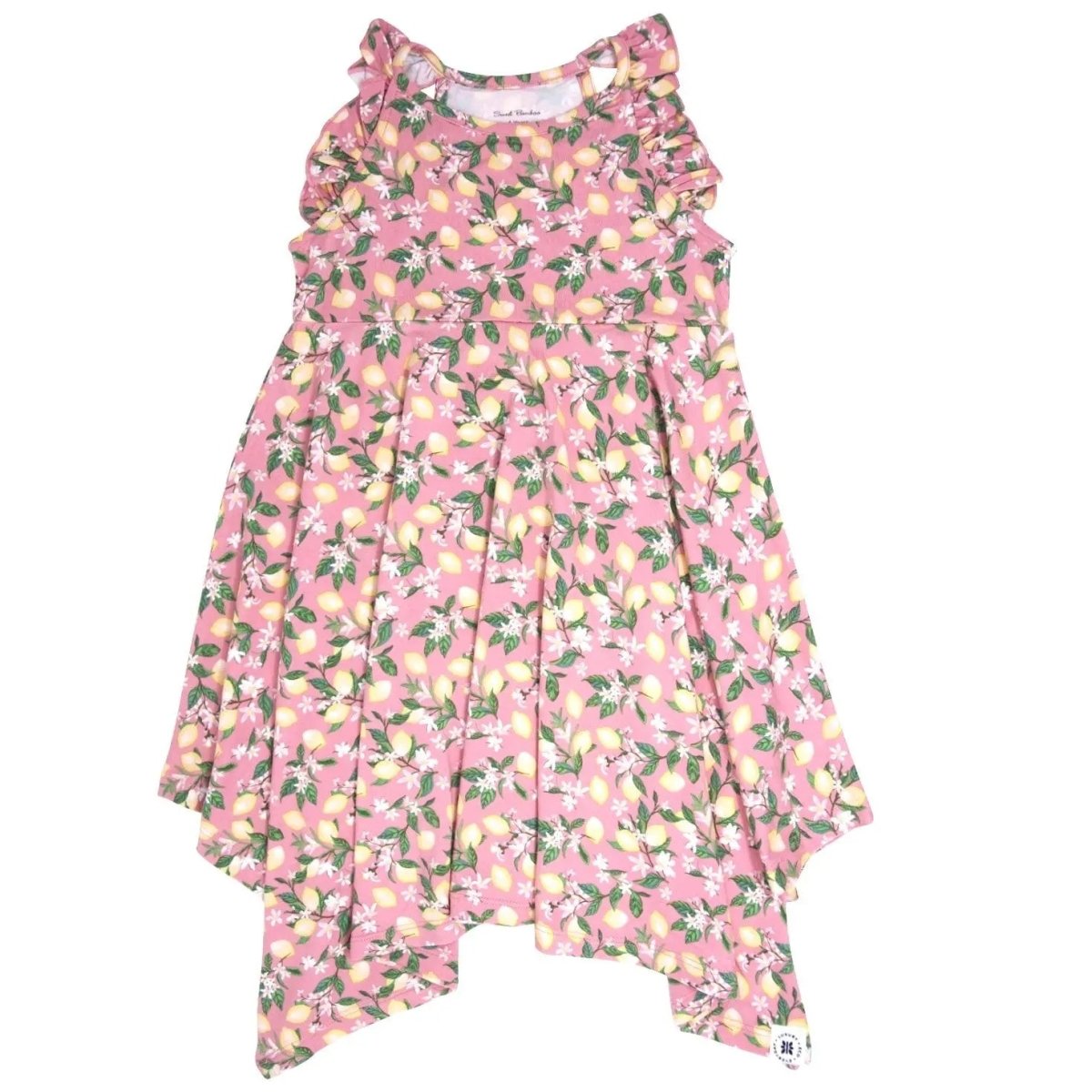 Sweet Bamboo Pink Lemon Floral Print Racerback Dress for Active Girls - 