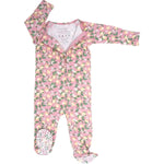 Sweet Bamboo Pink Lemon Floral Print Zipper Footie with Silicone Grips for Baby Girls - 