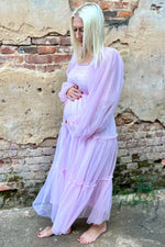 PinkBlush Pink Mesh Tiered Long Sleeve Maternity Maxi Dress