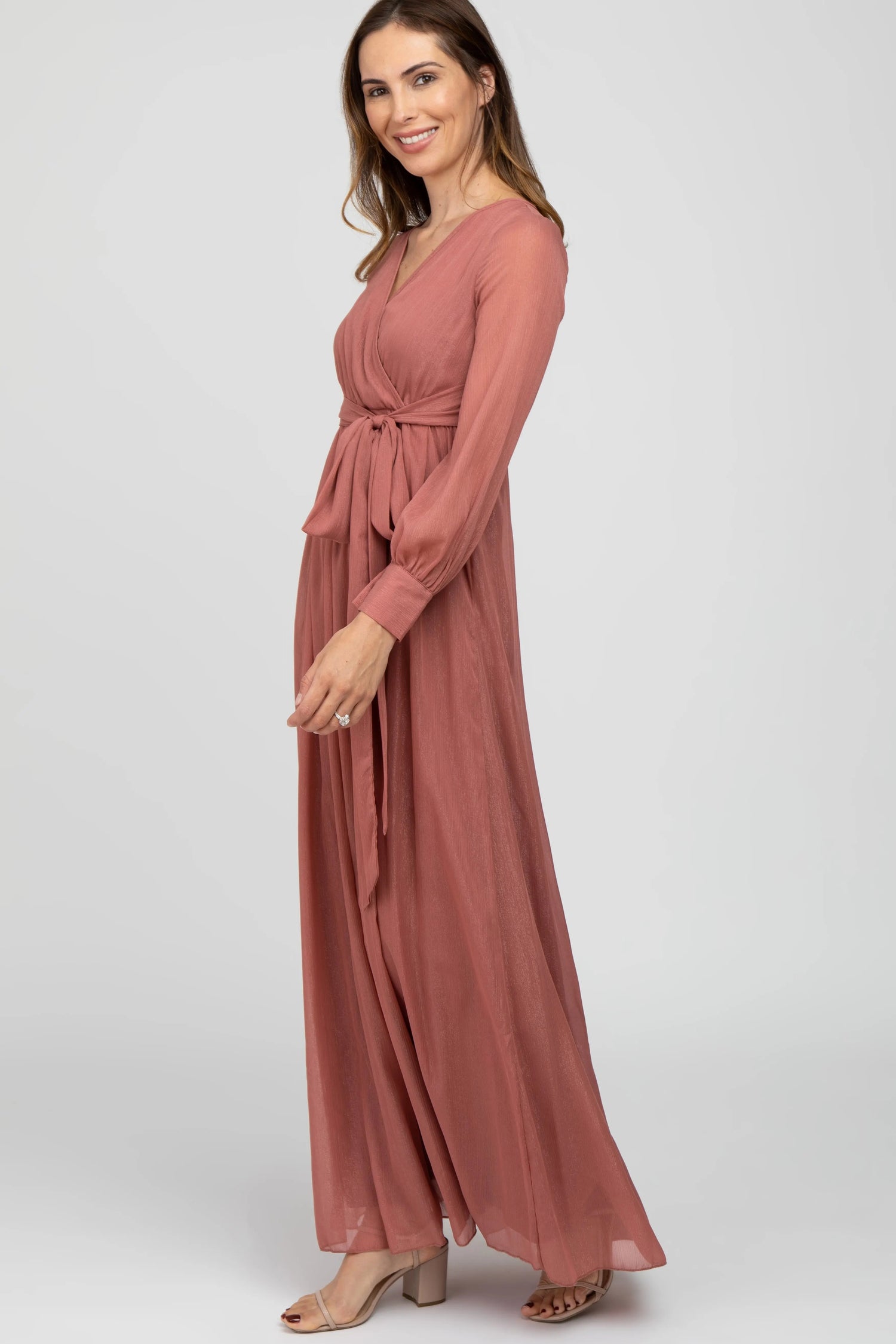 PinkBlush Pink Metallic Chiffon Maxi Dress - 