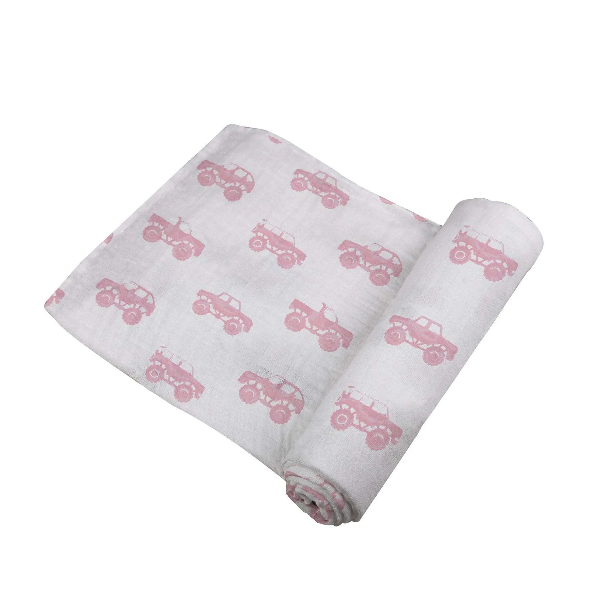 Pink Monster Trucks Bamboo Muslin Swaddle Blanket Soft Breathable Pre-Washed Fabric Newcastle Classics