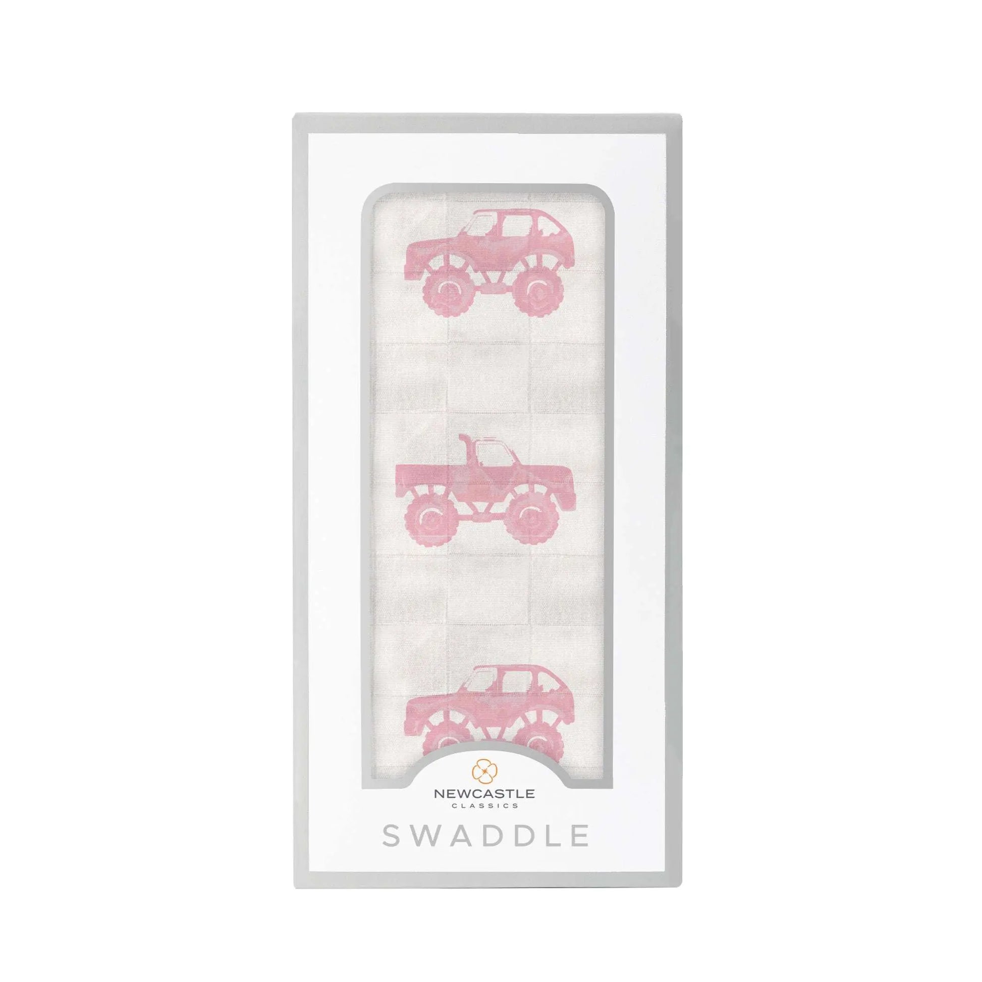 Pink Monster Trucks Bamboo Muslin Swaddle Blanket Soft Breathable Pre-Washed Fabric Newcastle Classics