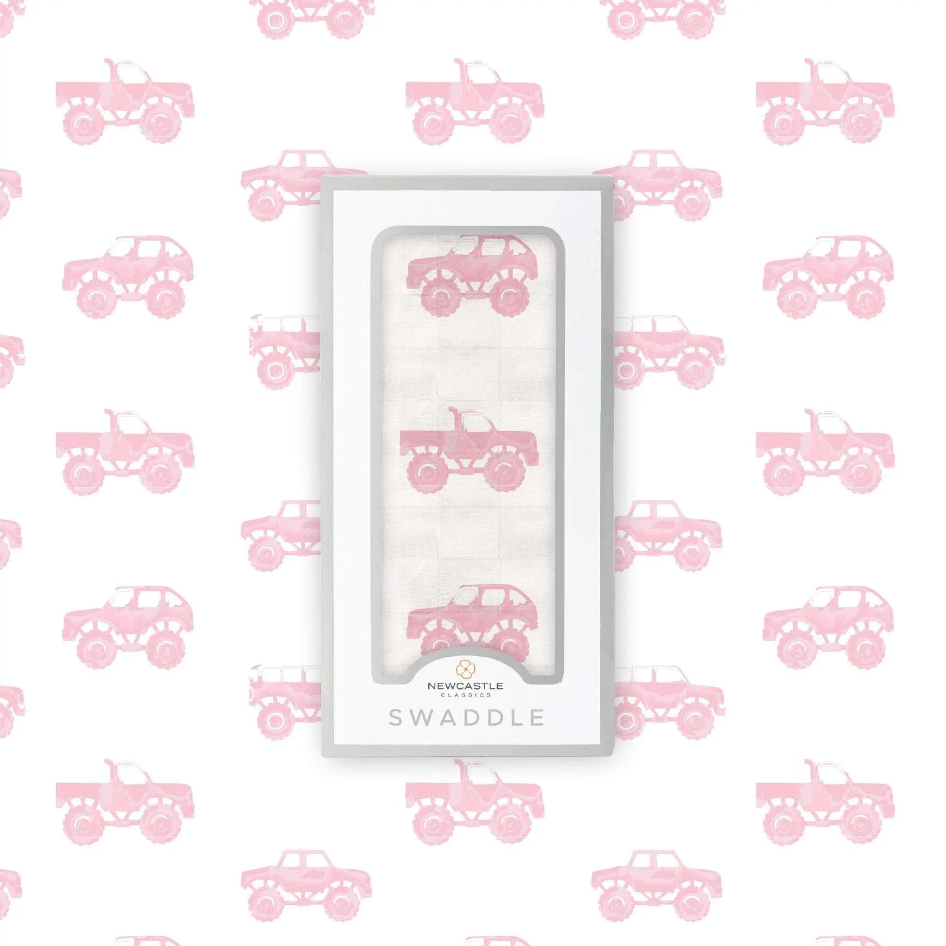 Pink Monster Trucks Bamboo Muslin Swaddle Blanket Soft Breathable Pre-Washed Fabric Newcastle Classics