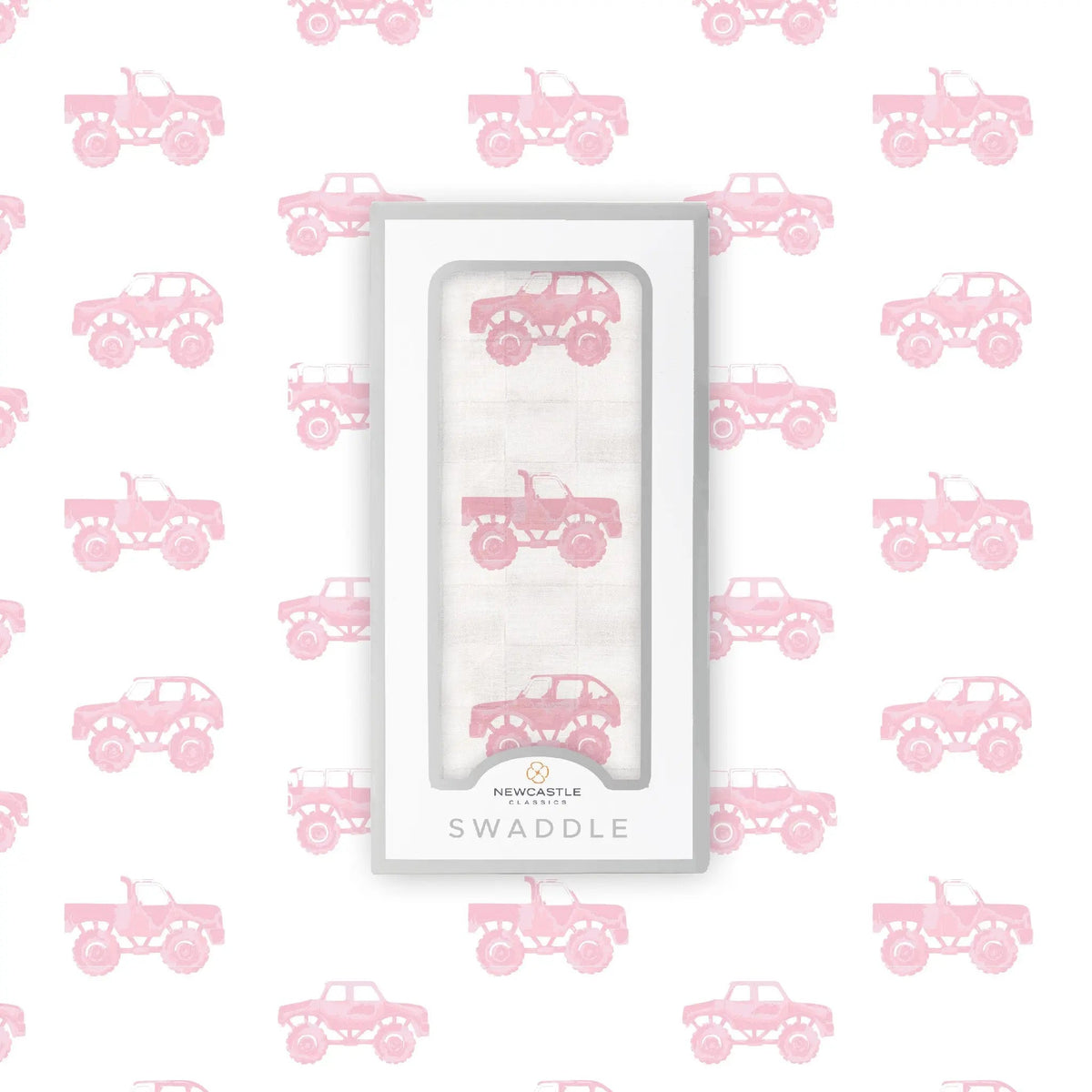Newcastle Classics Pink Monster Trucks Bamboo Muslin Swaddle - 