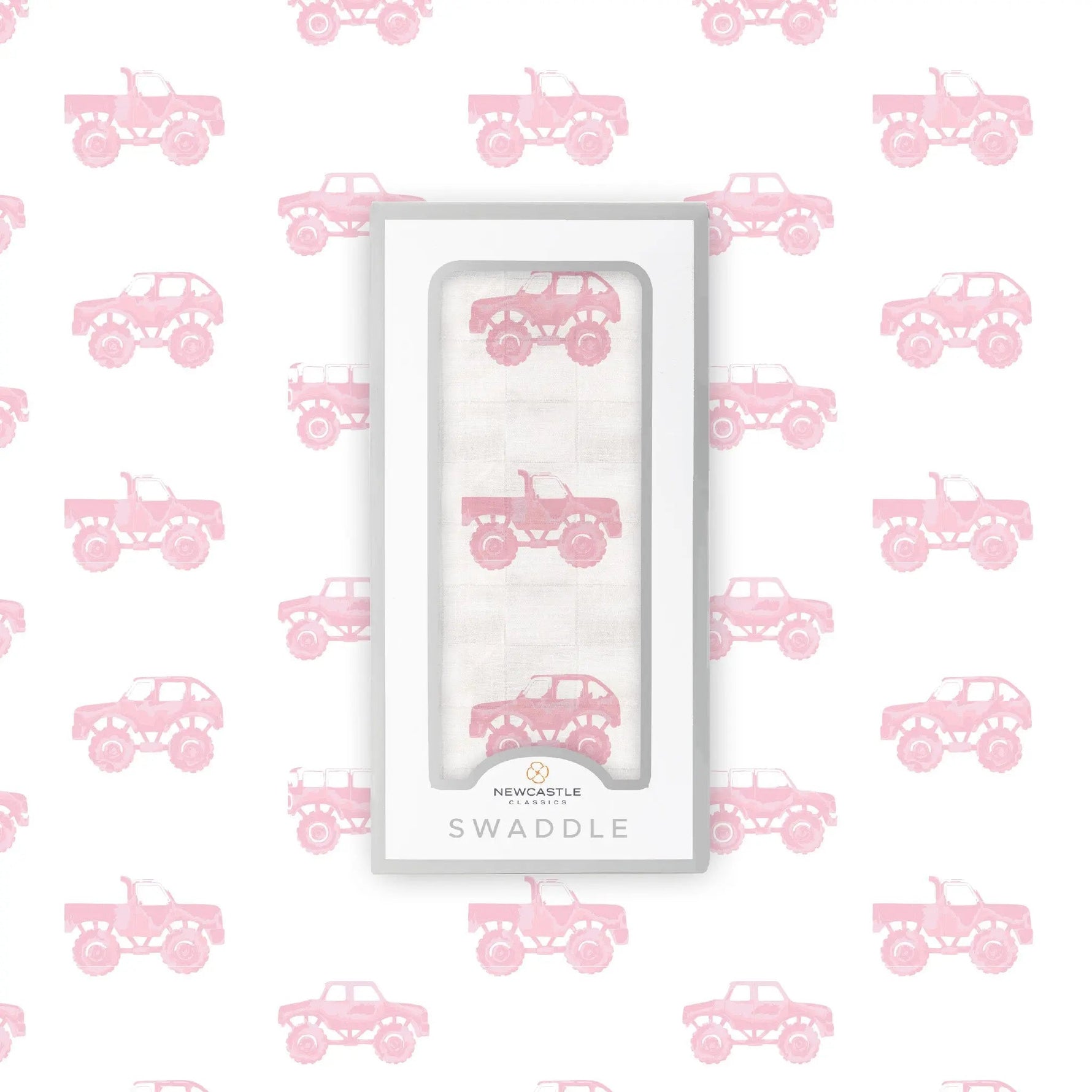 Newcastle Classics Pink Monster Trucks Bamboo Muslin Swaddle - 