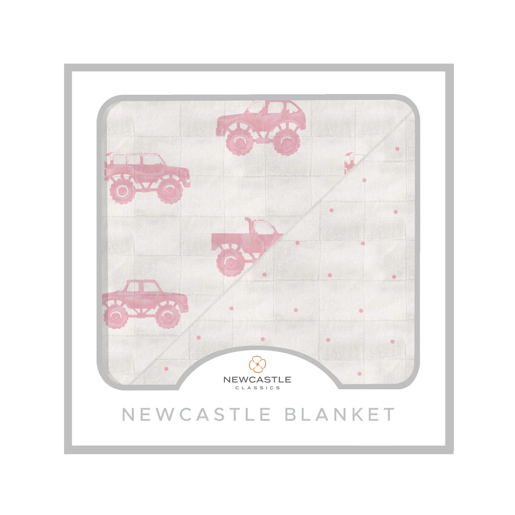Newcastle Classics Bamboo Blanket with Pink Monster Trucks and Polka Dots for Baby Girls - Baby & Toddler Bamboo Newcastle Blanket