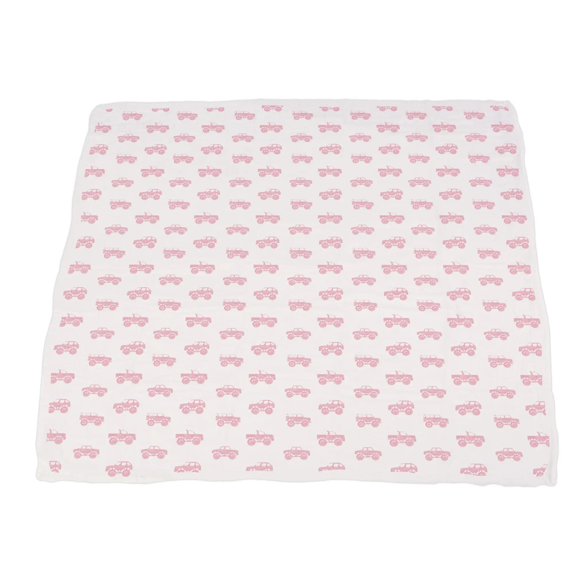 Pink Monster Trucks and Pink Polka Dot Bamboo Blanket 100 Percent Natural Muslin 47 Inch x 47 Inch Newcastle Classics