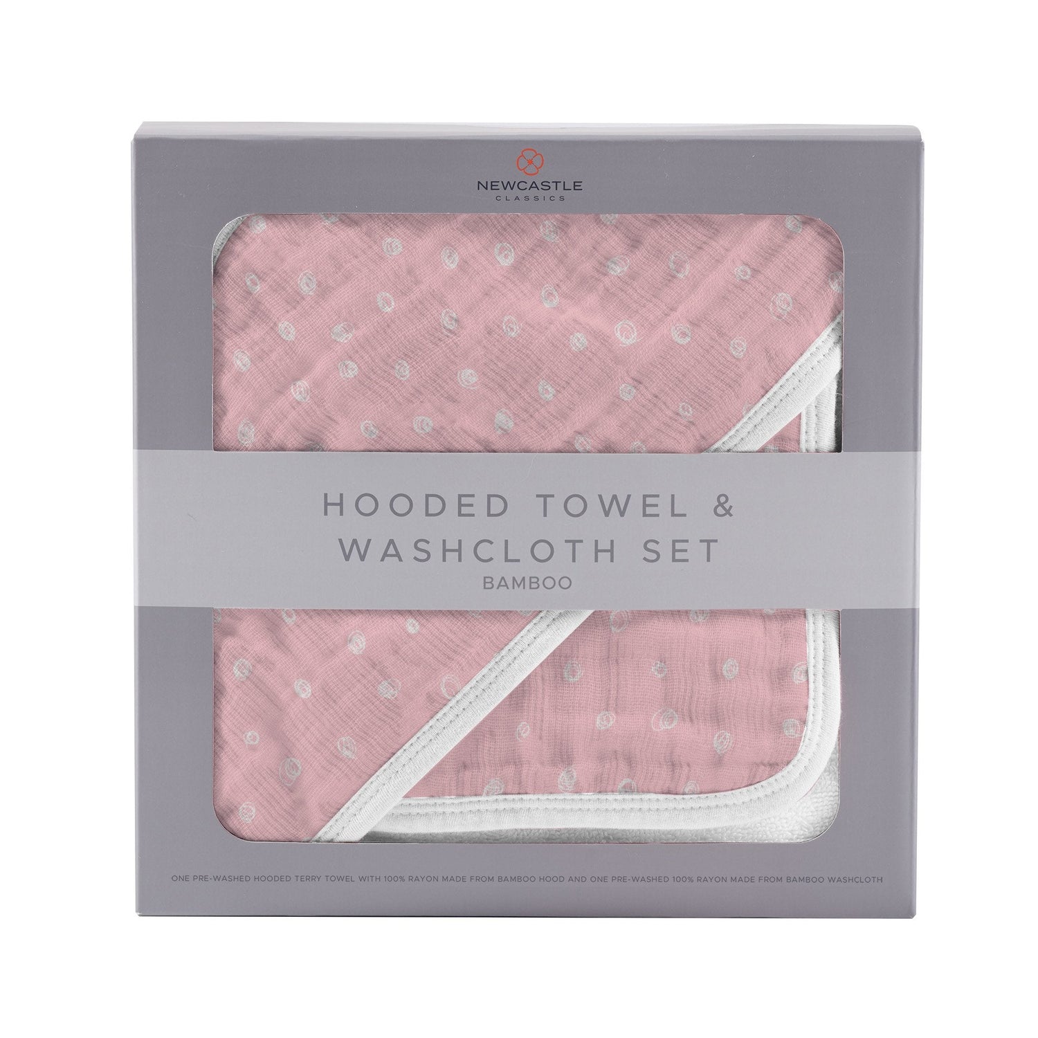 Newcastle Classics Premium Bamboo Hooded Towel and Washcloth Set for Kids in Pink Pearl Dot - Baby & Toddler > Baby Bathing Baby Bathing