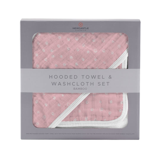 Pink Pearl Polka Dot Hooded Towel and Washcloth Set for Kids Newcastle Classics