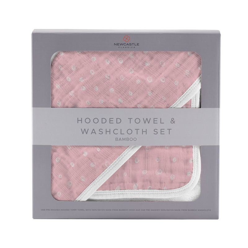 Pink Pearl Polka Dot Hooded Towel and Washcloth Set for Kids Newcastle Classics