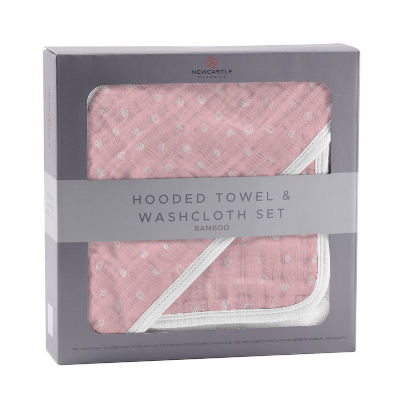 Pink Pearl Polka Dot Hooded Towel and Washcloth Set for Kids Newcastle Classics