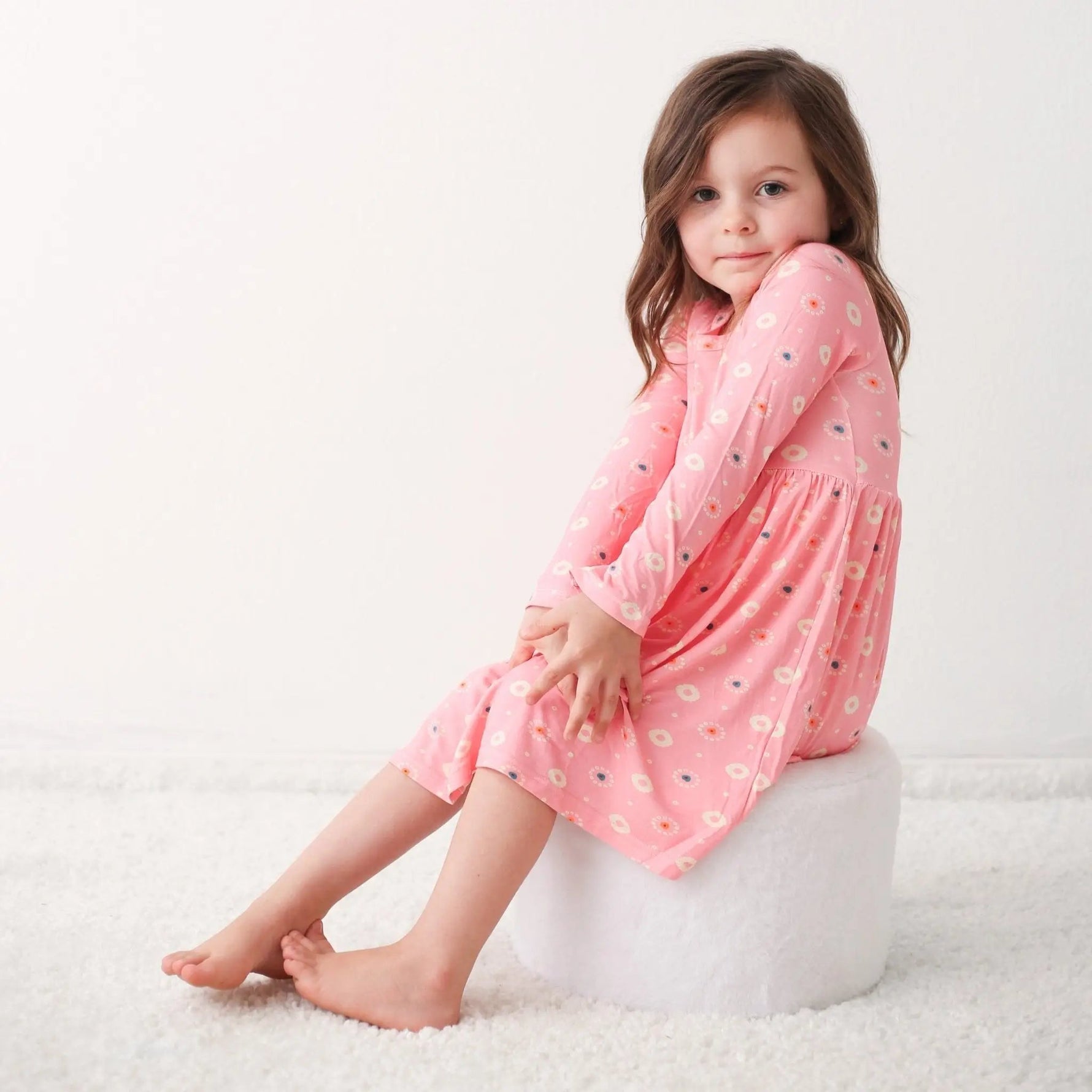 Bestaroo Pink Petals Long Sleeve Soft Bamboo Dress For Toddlers - 