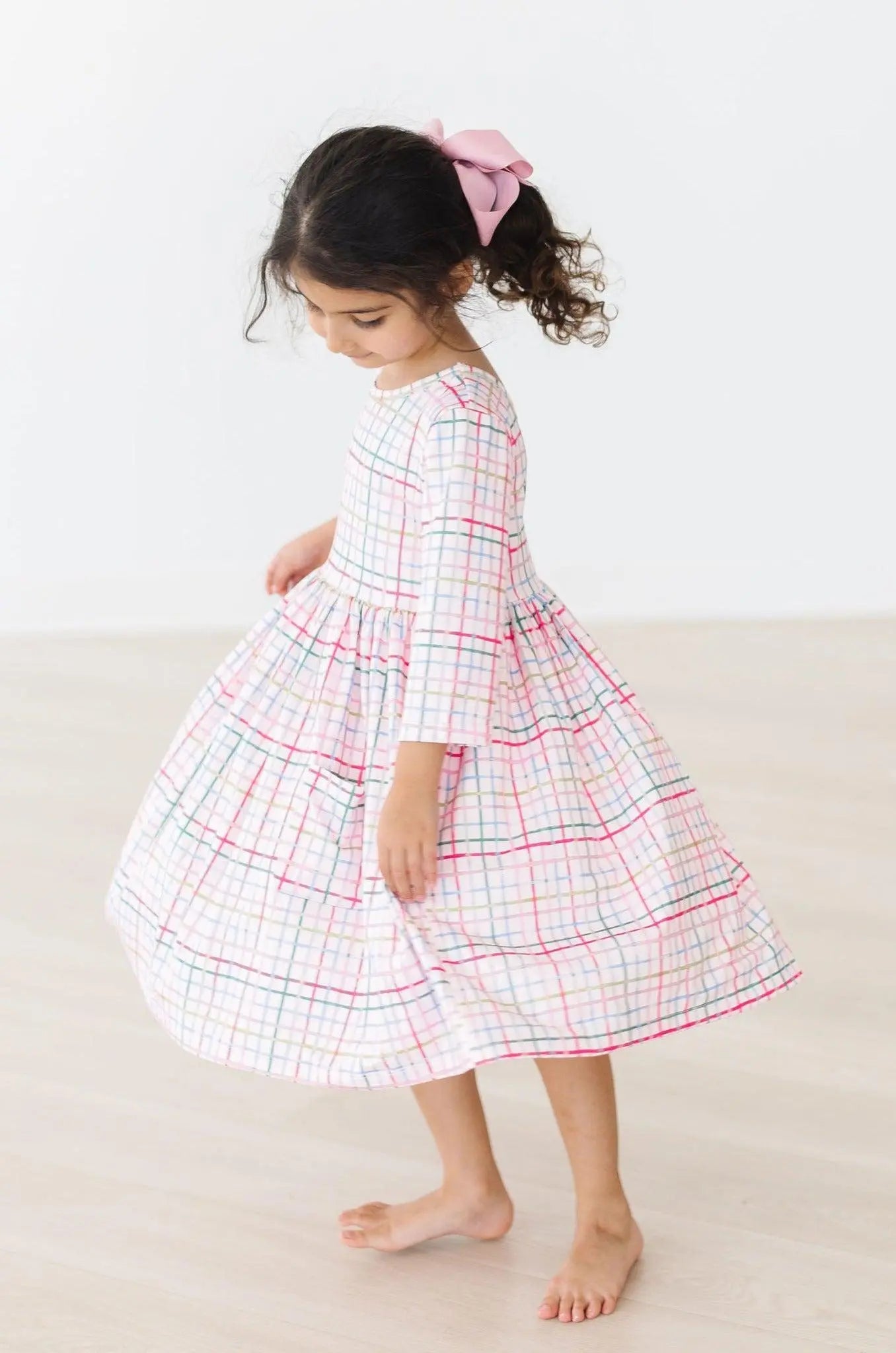 Mila & Rose ® Pink Plaid 3/4 Sleeve Pocket Twirl Dress - 