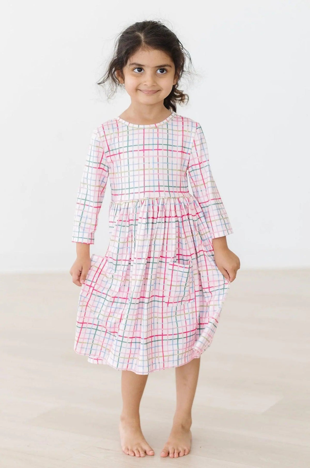 Mila & Rose ® Pink Plaid 3/4 Sleeve Pocket Twirl Dress - 