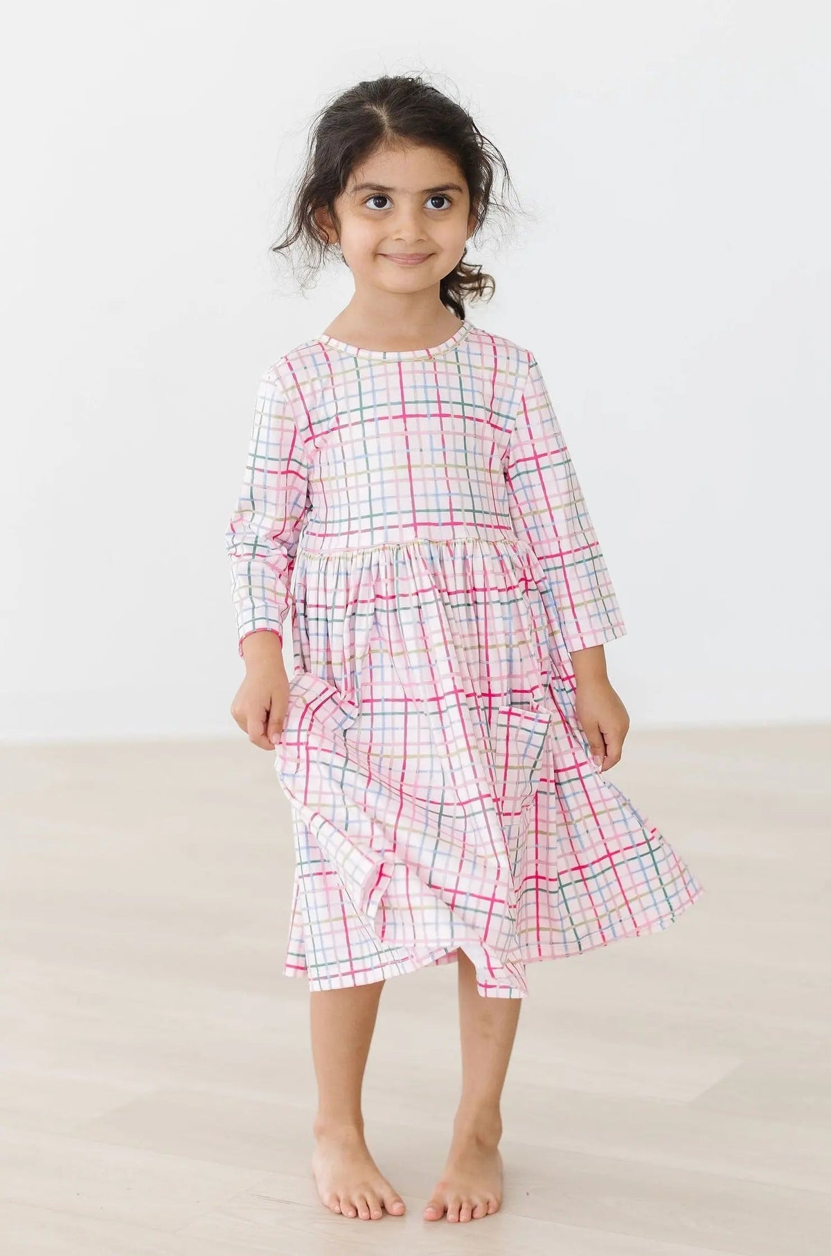 Mila & Rose ® Pink Plaid 3/4 Sleeve Pocket Twirl Dress - 