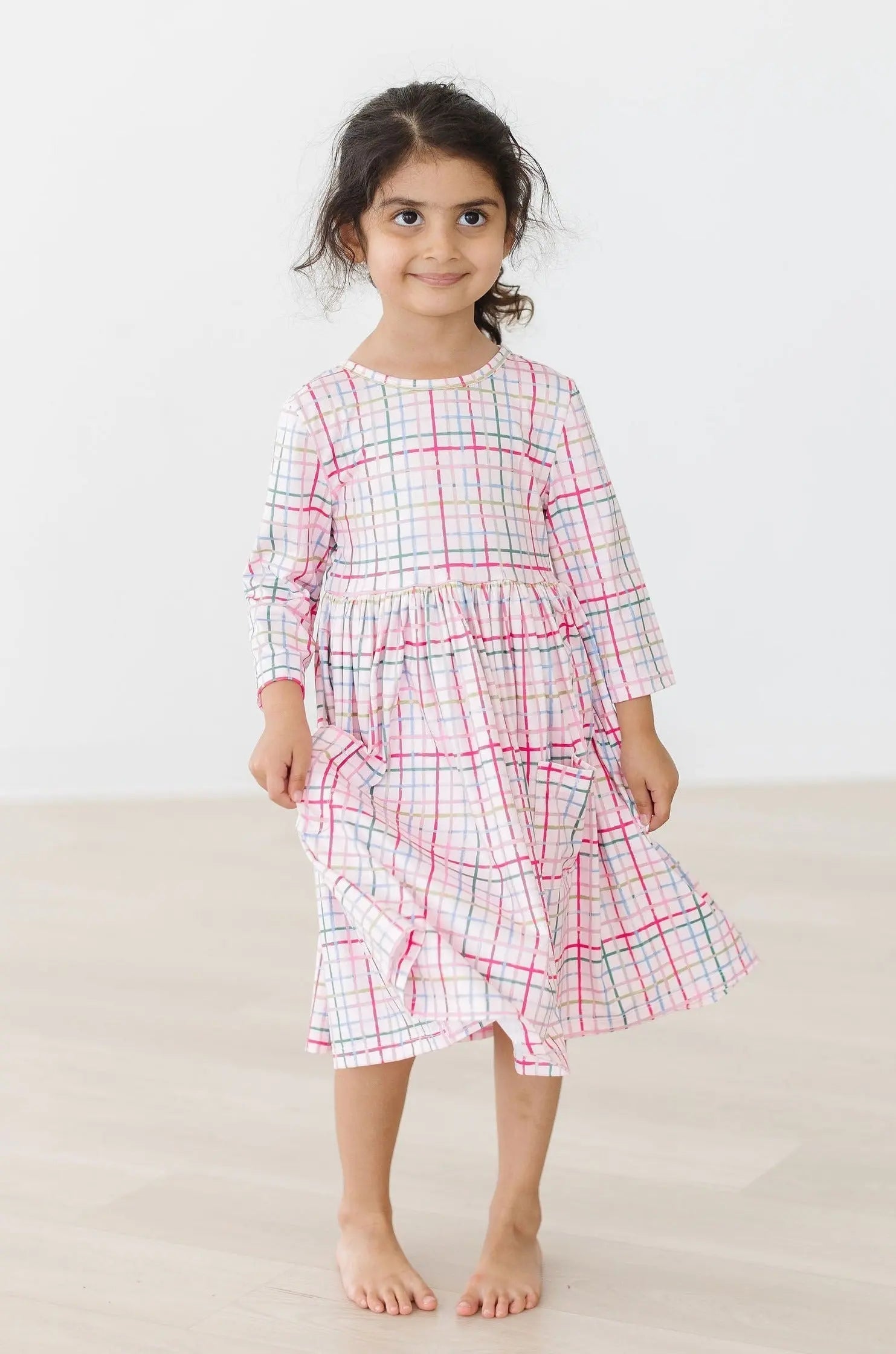 Mila & Rose ® Pink Plaid 3/4 Sleeve Pocket Twirl Dress - 