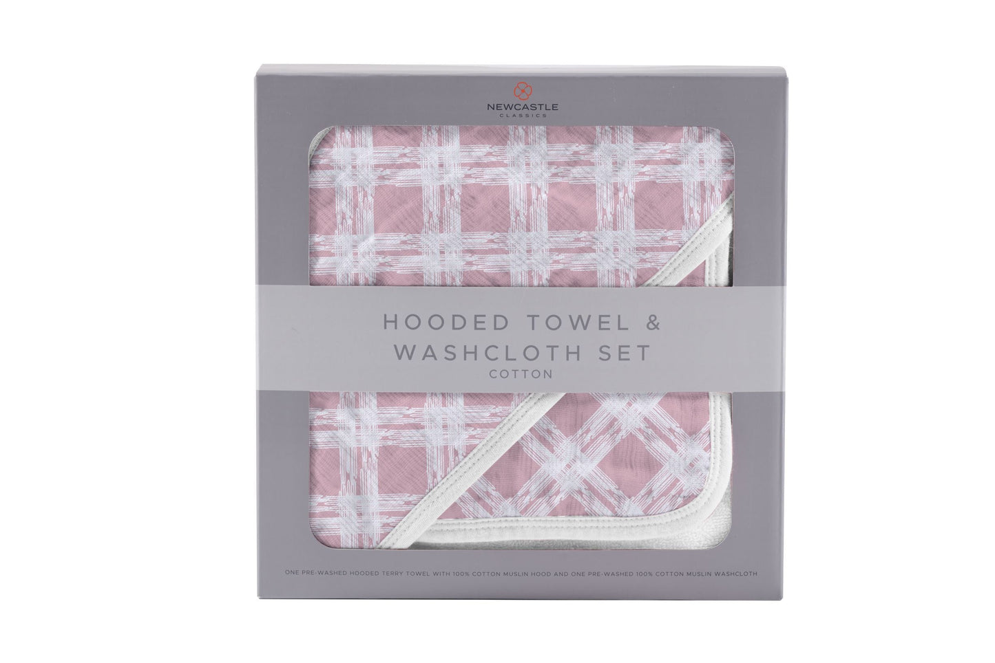 Pink Plaid Cotton Hooded Towel and Washcloth Set for Kids Newcastle Classics