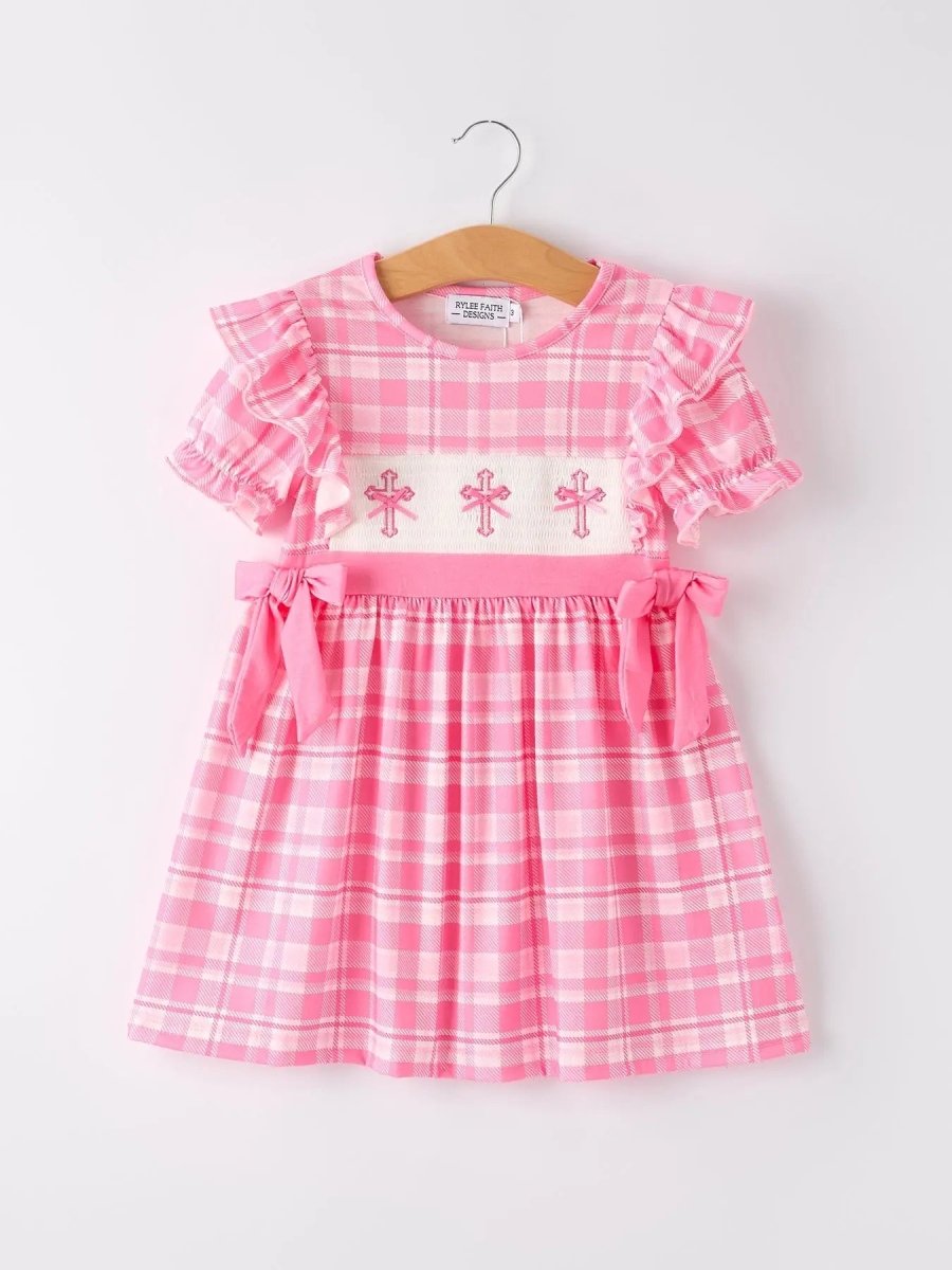 Rylee Faith Designs Pink Plaid Smocked Church Bishop Christening Dress for Baby Girls - Everetts Place Boutique - 