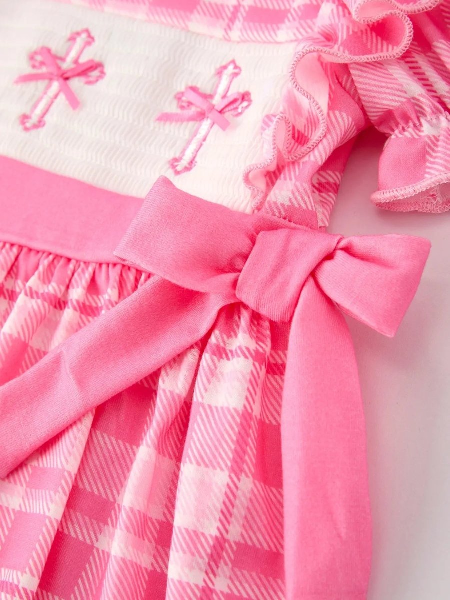 Rylee Faith Designs Pink Plaid Smocked Church Bishop Christening Dress for Baby Girls - Everetts Place Boutique - 