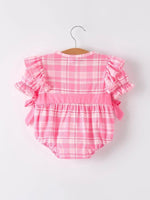 Rylee Faith Designs Pink Plaid Smocked Church Christ Bishop Christening Romper - Everetts Place Boutique - 
