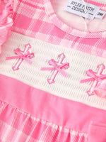 Rylee Faith Designs Pink Plaid Smocked Church Christ Bishop Christening Romper - Everetts Place Boutique - 